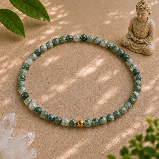 Moss Agate Bracelet | Gold or Silver Accent