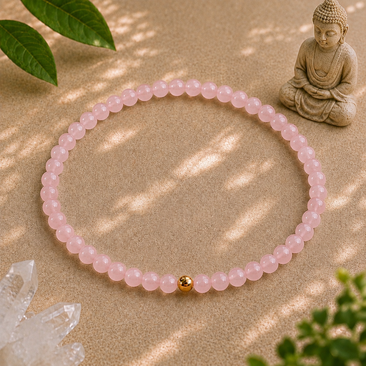 Rose Quartz Bracelet | Gold or Silver Accent