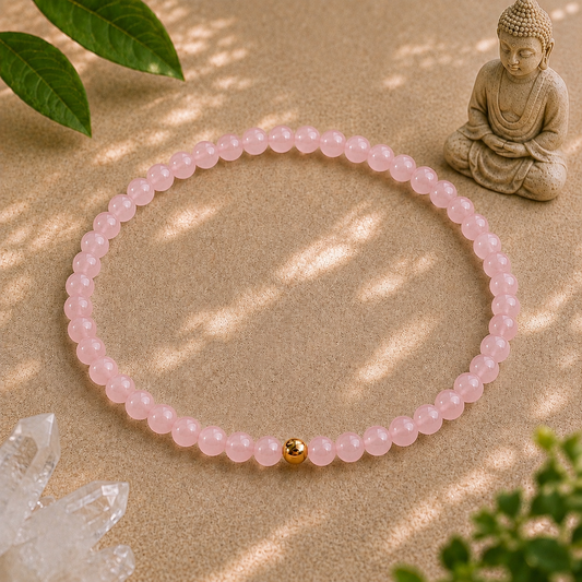 Rose Quartz Bracelet | Gold or Silver Accent