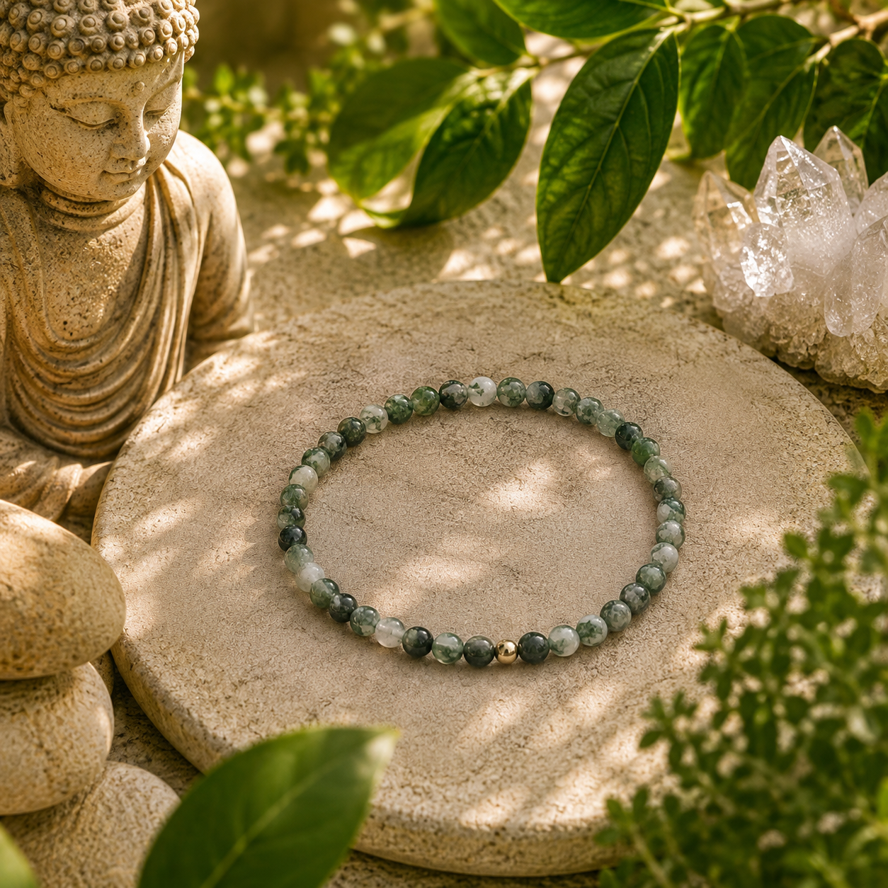 Moss Agate Bracelet | Gold or Silver Accent