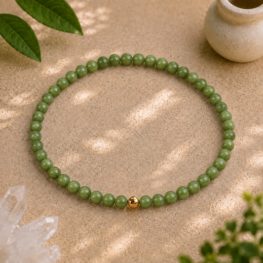 Green Jade Bracelet | Gold or Silver Accent