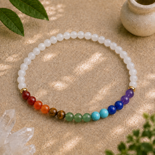 7 Chakra Moonstone Bracelet | Gold or Silver Accents