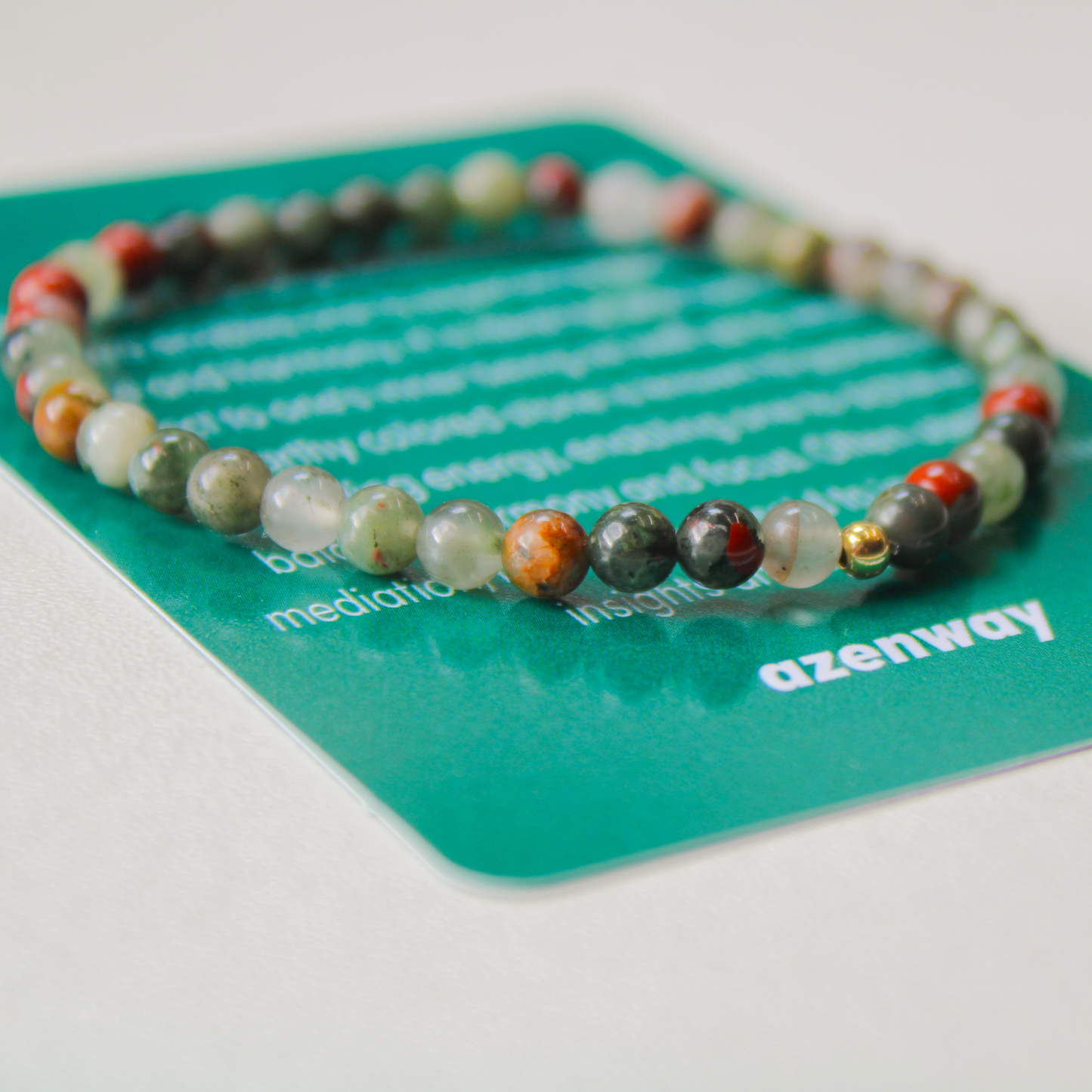 Bloodstone Healing Crystal Energy Bracelet with 4mm Natural Gemstones and 14K Gold-Filled Hypoallergenic Bead