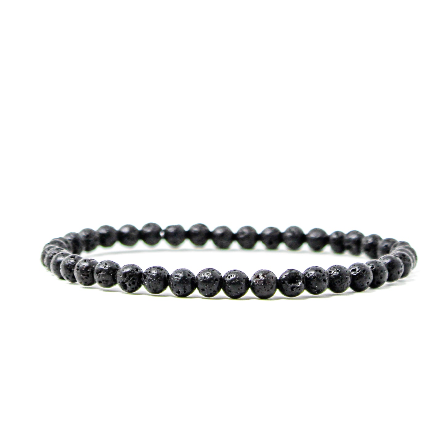 Minimalist 4mm black lava stone bracelet made from natural porous volcanic beads.