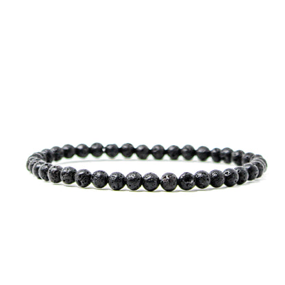 Minimalist 4mm black lava stone bracelet made from natural porous volcanic beads.