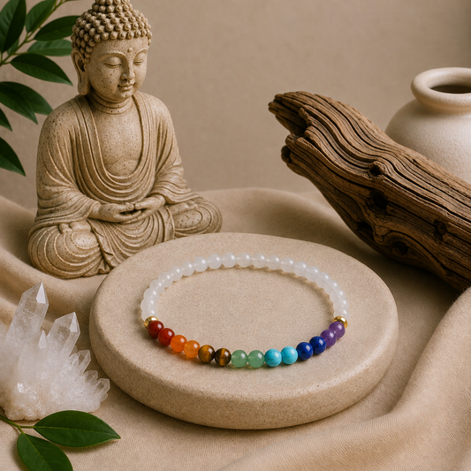 7 Chakra Moonstone Bracelet | Gold or Silver Accents