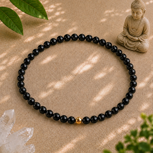 Black Tourmaline Bracelet | Gold or Silver Accent