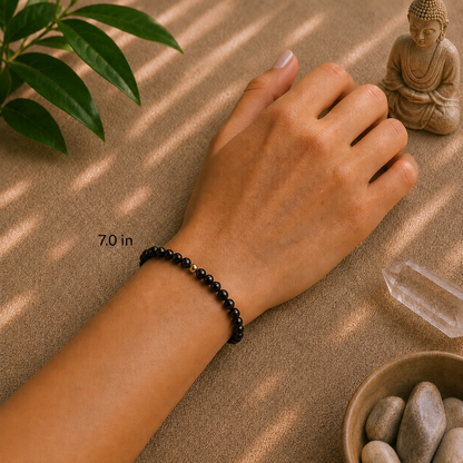 Black Tourmaline Bracelet | Gold or Silver Accent