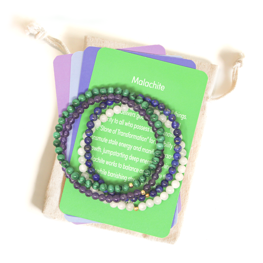 Earth & Ether Bracelet Pack – Malachite, Amethyst, Moonstone & Lapis Lazuli with Hypoallergenic 14k Gold-Filled Beads