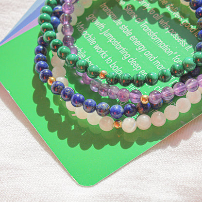 Earth & Ether Bracelet Pack – Malachite, Amethyst, Moonstone & Lapis Lazuli with Hypoallergenic 14k Gold-Filled Beads