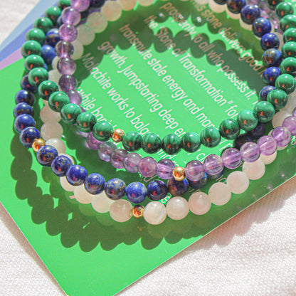 Earth & Ether Bracelet Pack – Malachite, Amethyst, Moonstone & Lapis Lazuli with Hypoallergenic 14k Gold-Filled Beads