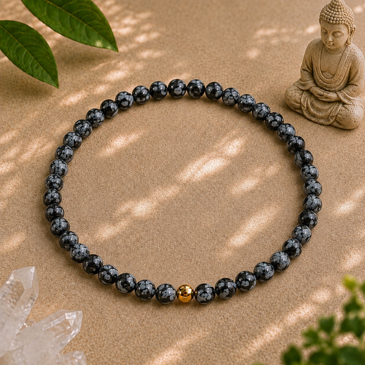 Snowflake Obsidian Bracelet | Gold or Silver Accent