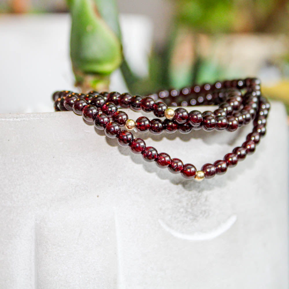 Garnet Crystal Energy Bracelet with Hypoallergenic 14k Gold Filled Bead