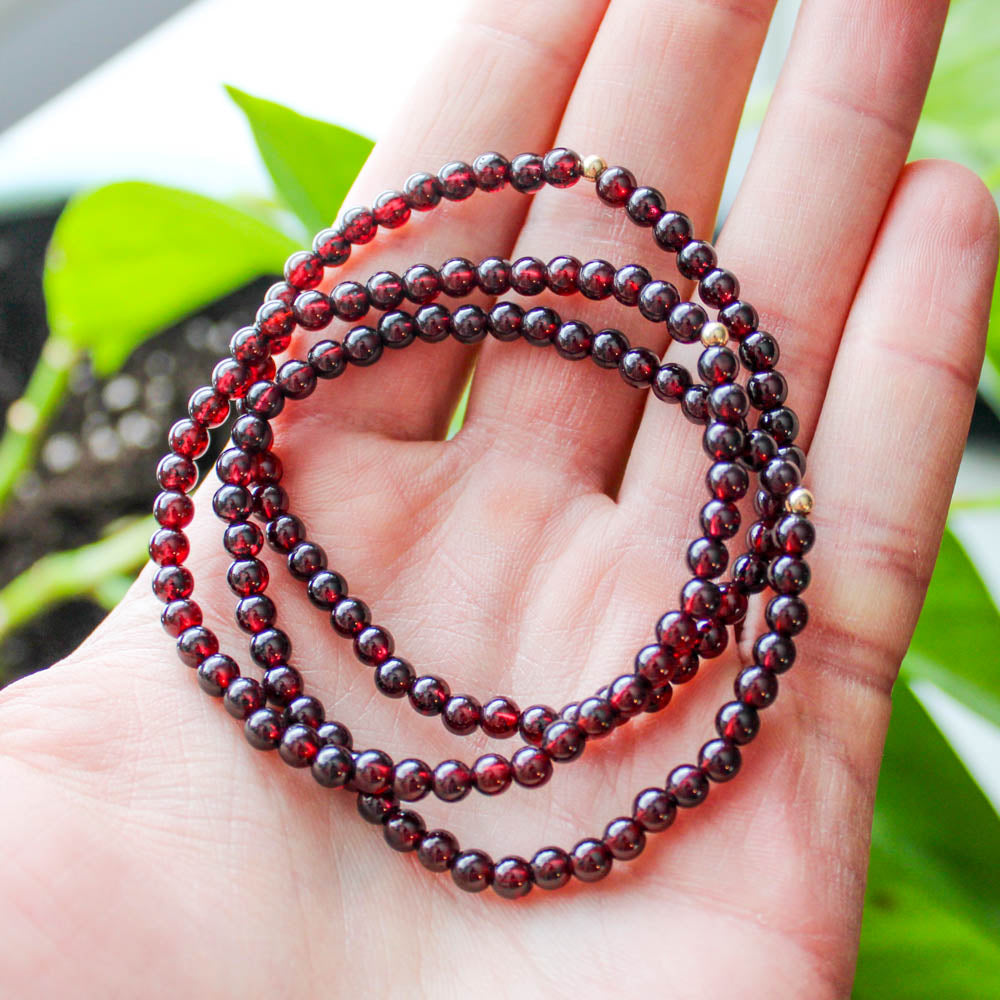 Garnet Crystal Healing Bracelet with 4mm Natural Stones and 14K Gold-Filled Bead – Azenway