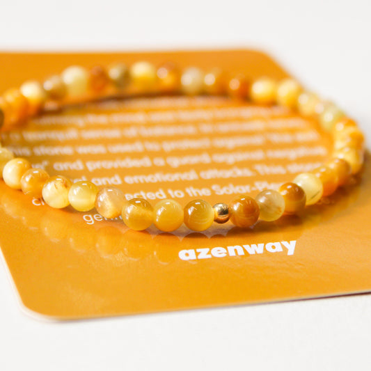 Gold Tiger’s Eye Crystal Healing Bracelet with 4mm Natural Stones and 14K Gold-Filled Bead – Azenway