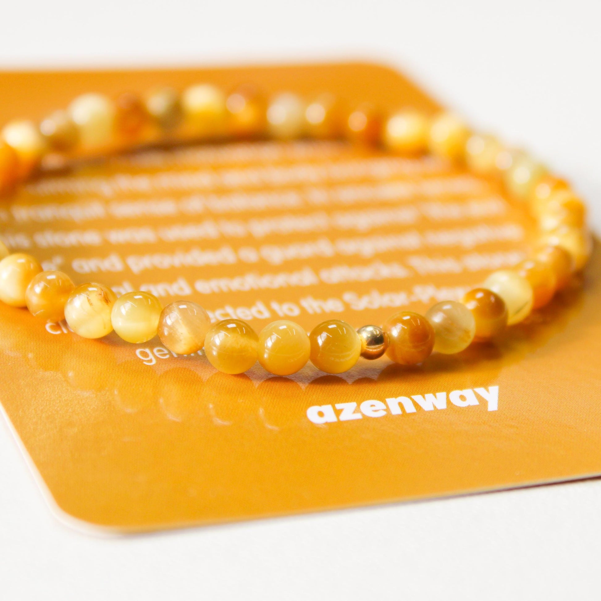 Gold Tiger’s Eye Crystal Healing Bracelet with 4mm Natural Stones and 14K Gold-Filled Bead – Azenway