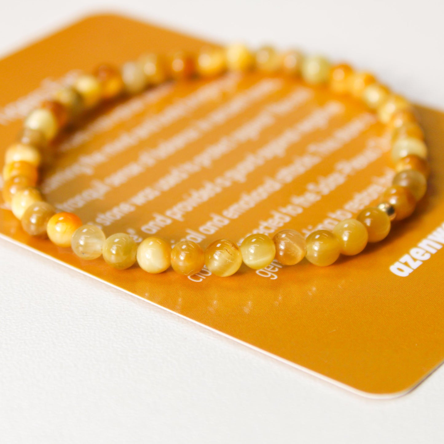Gold Tiger’s Eye Crystal Healing Bracelet with 4mm Natural Stones and 14K Gold-Filled Bead – Azenway