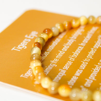 Gold Tiger’s Eye Crystal Healing Bracelet with 4mm Natural Stones and 14K Gold-Filled Bead – Azenway