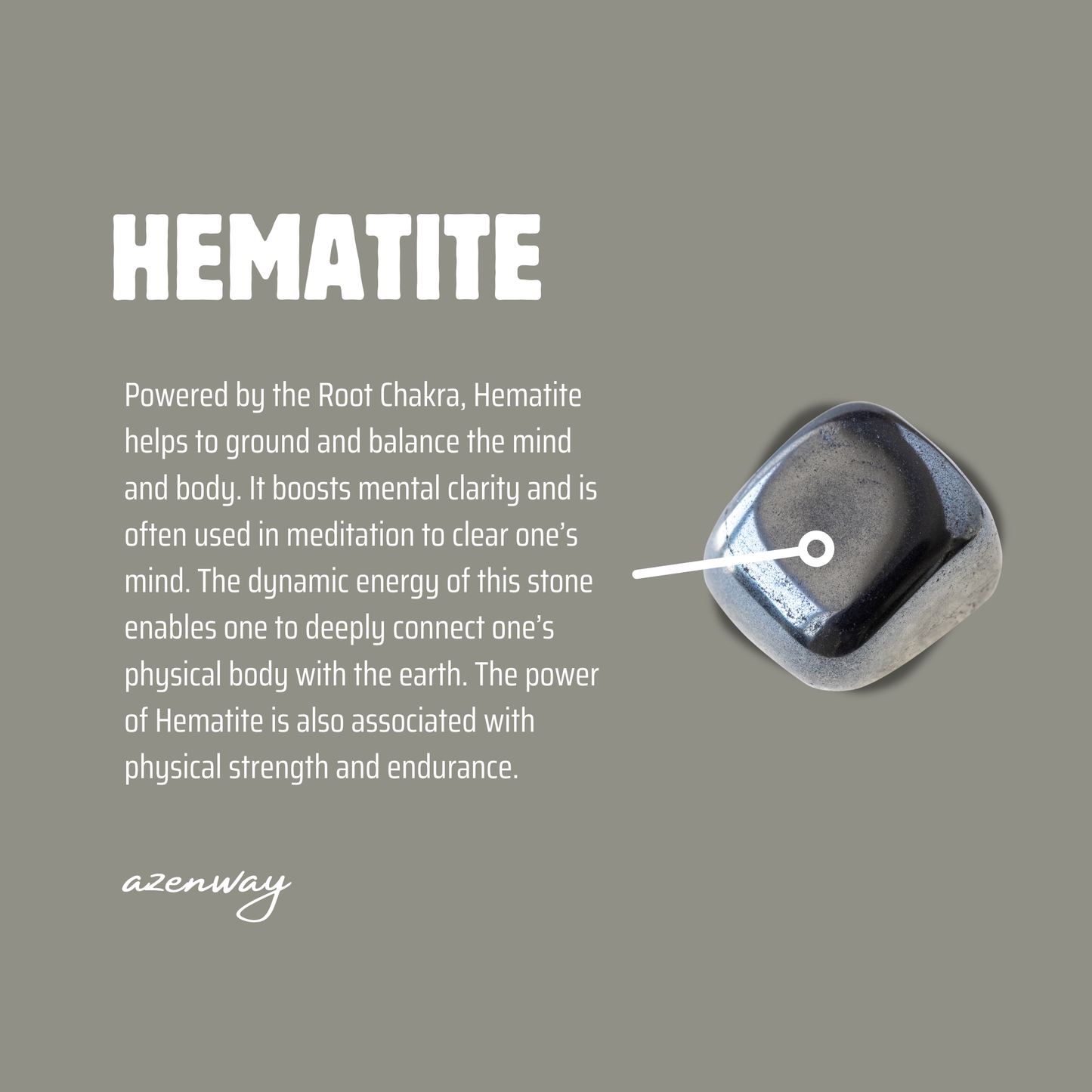 Hematite is known for grounding and stabilizing energy, boosting focus, clarity, and inner strength. Often linked to the Root Chakra, this stone promotes balance and steady protection.