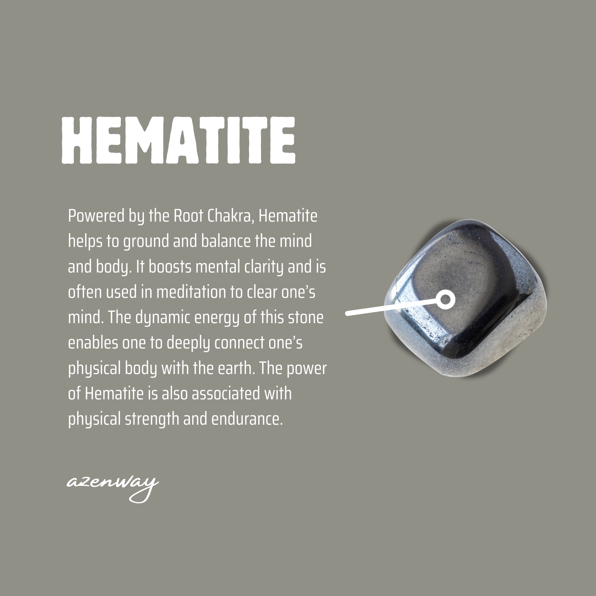 Hematite is known for grounding and stabilizing energy, boosting focus, clarity, and inner strength. Often linked to the Root Chakra, this stone promotes balance and steady protection.