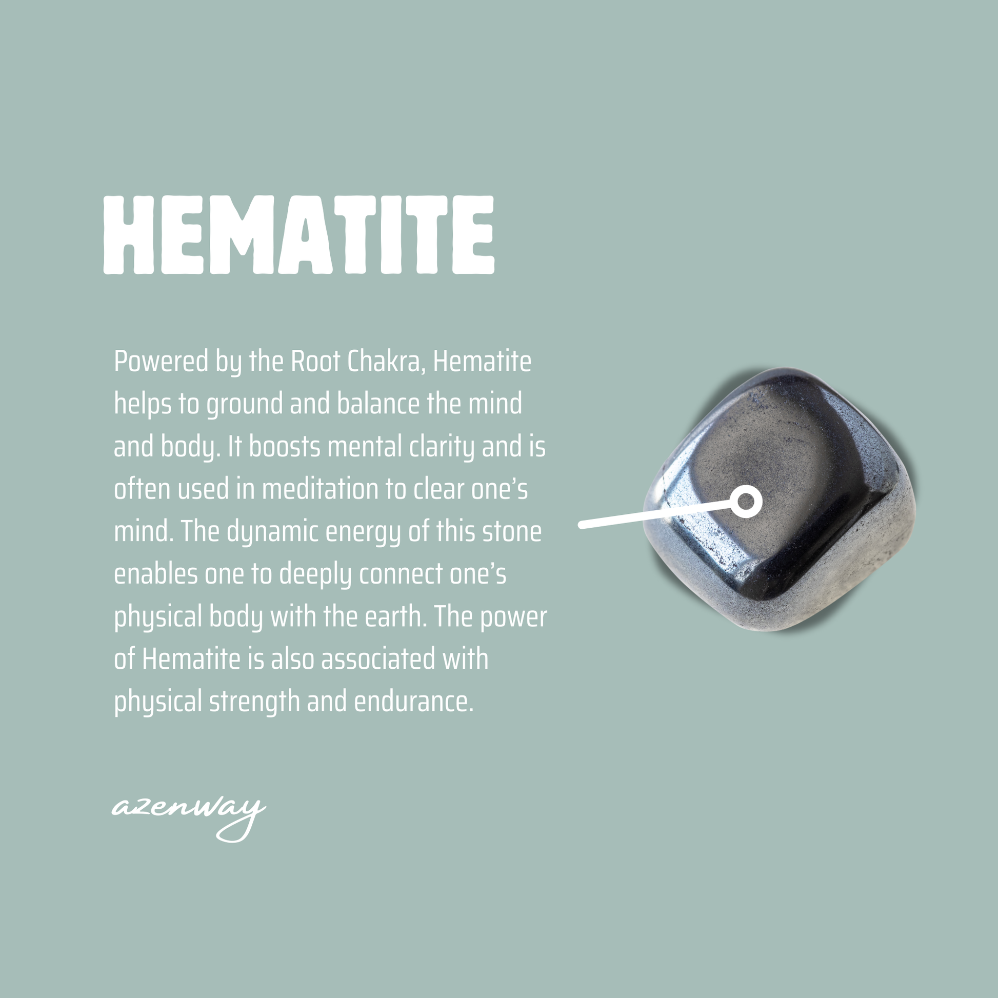 Hematite is known for grounding and stabilizing energy, boosting focus, clarity, and inner strength. Often linked to the Root Chakra, this stone promotes balance and steady protection.