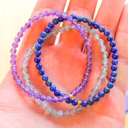 Mystic Mind Trio Bracelet Pack – Amethyst, Labradorite & Lapis Lazuli with Hypoallergenic 14k Gold-Filled Beads