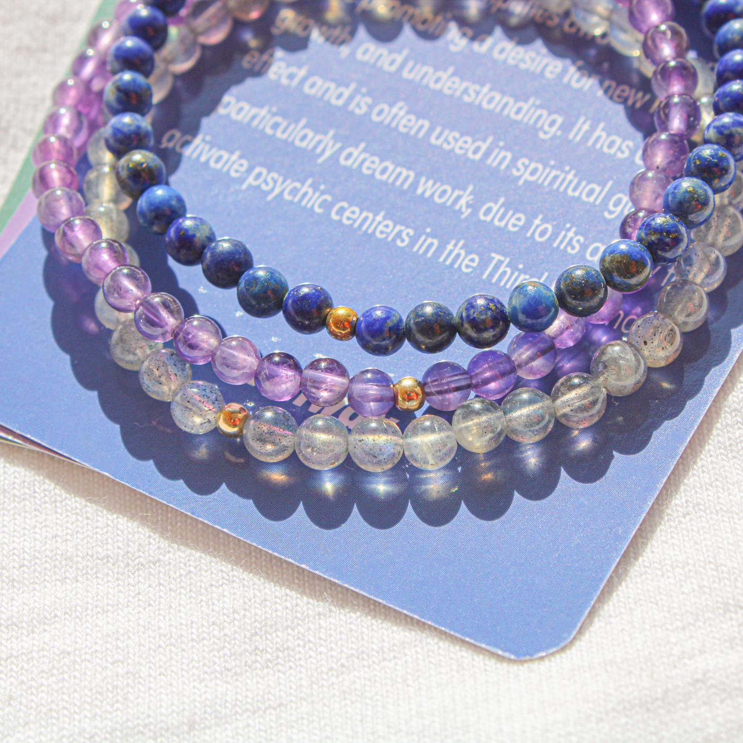 Mystic Mind Trio Bracelet Pack – Amethyst, Labradorite & Lapis Lazuli with Hypoallergenic 14k Gold-Filled Beads