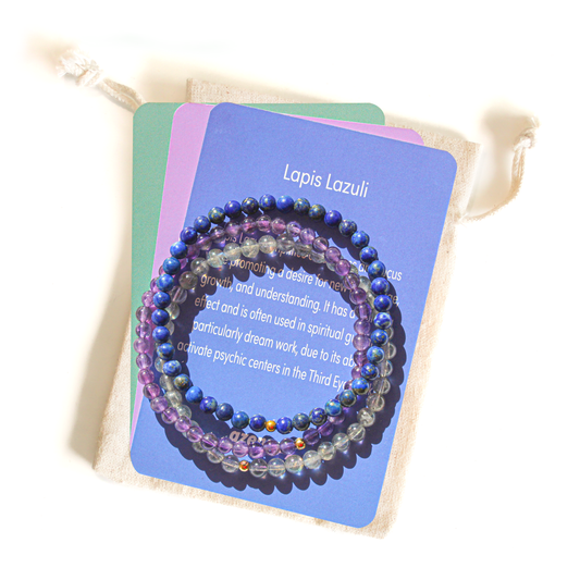 Mystic Mind Trio Bracelet Pack – Amethyst, Labradorite & Lapis Lazuli with Hypoallergenic 14k Gold-Filled Beads