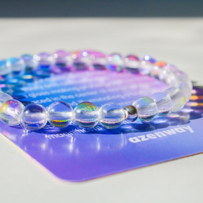 Enchanting Mystic Glass Bracelet with 6mm Glass Beads & 4mm 925 Sterling Silver Bead on Durable Elastic Stretch Cord