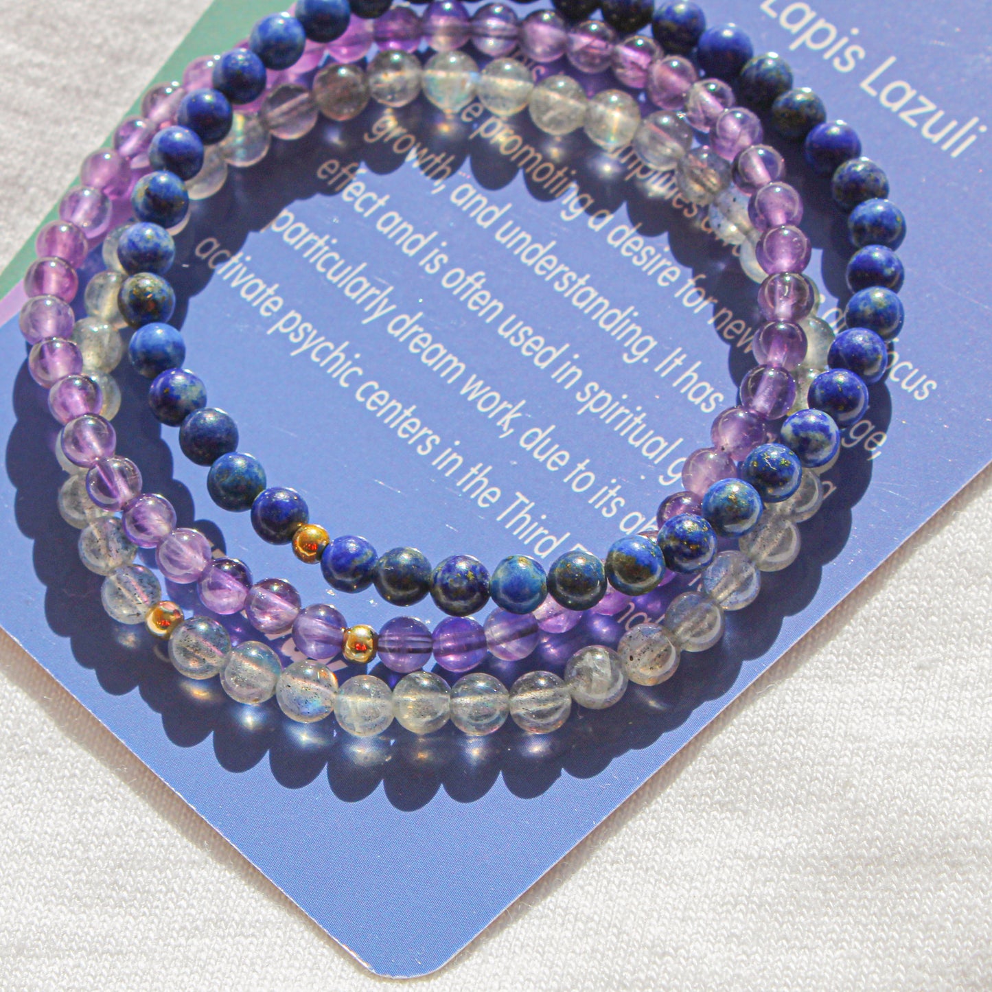 Mystic Mind Trio Bracelet Pack – Amethyst, Labradorite & Lapis Lazuli with Hypoallergenic 14k Gold-Filled Beads