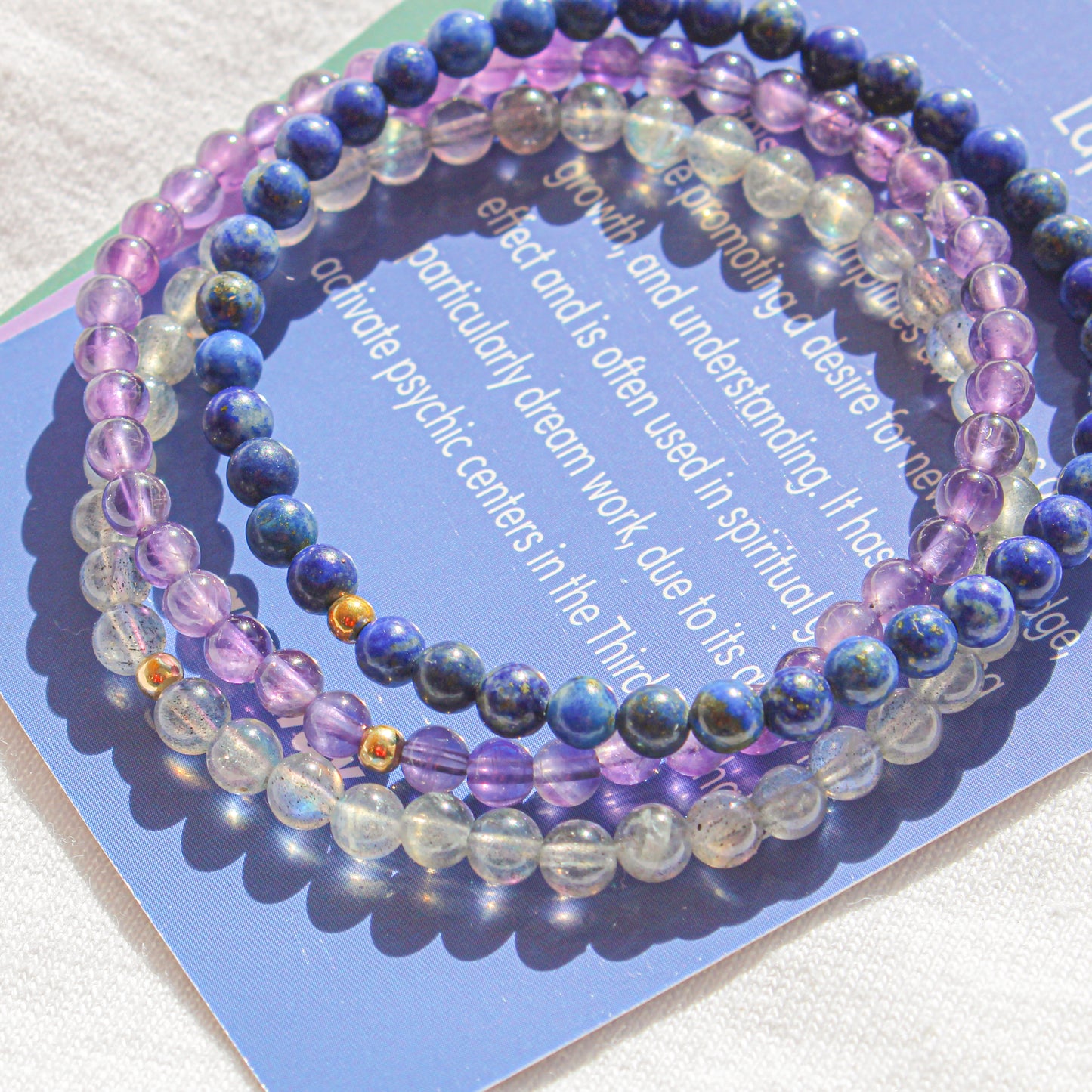 Mystic Mind Trio Bracelet Pack – Amethyst, Labradorite & Lapis Lazuli with Hypoallergenic 14k Gold-Filled Beads