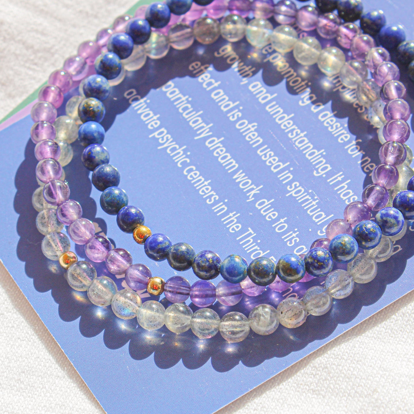 Mystic Mind Trio Bracelet Pack – Amethyst, Labradorite & Lapis Lazuli with Hypoallergenic 14k Gold-Filled Beads