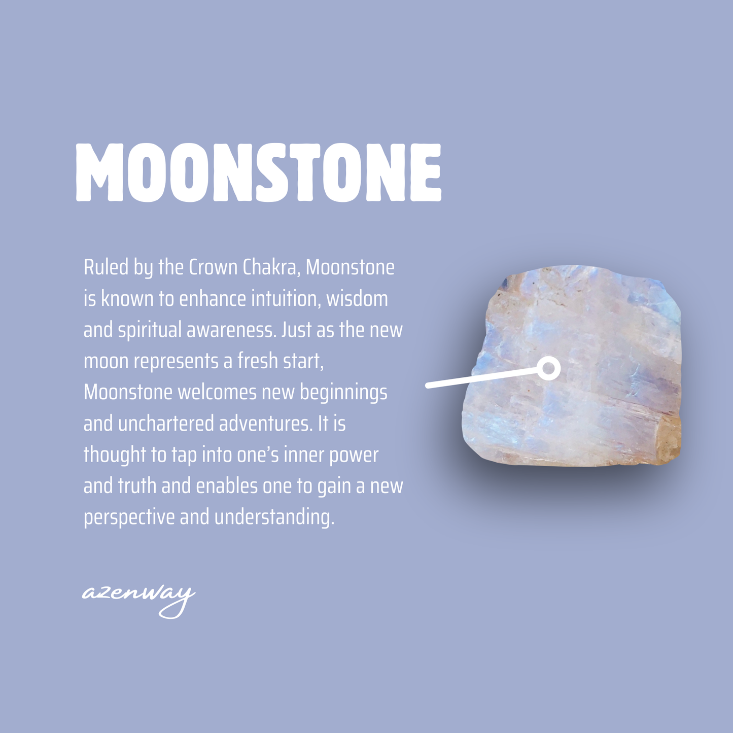 Moonstone crystal meaning card showing the stone’s symbolism and spiritual properties.