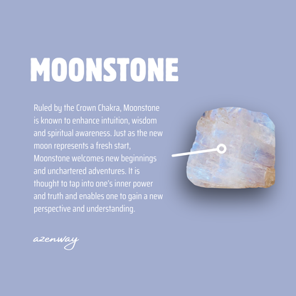 Moonstone crystal meaning card showing the stone’s symbolism and spiritual properties.