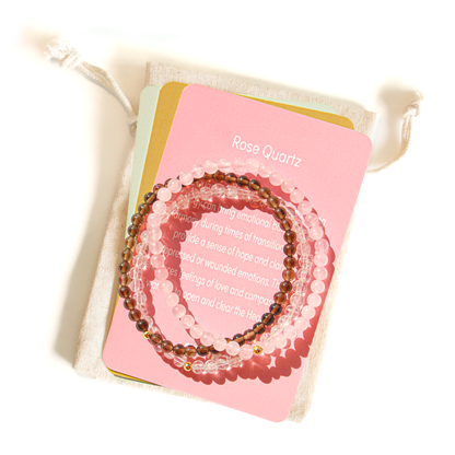 Quartz Power Pack Bracelet Pack – Rose Quartz, Smoky Quartz & Clear Quartz with Hypoallergenic 14k Gold-Filled Beads