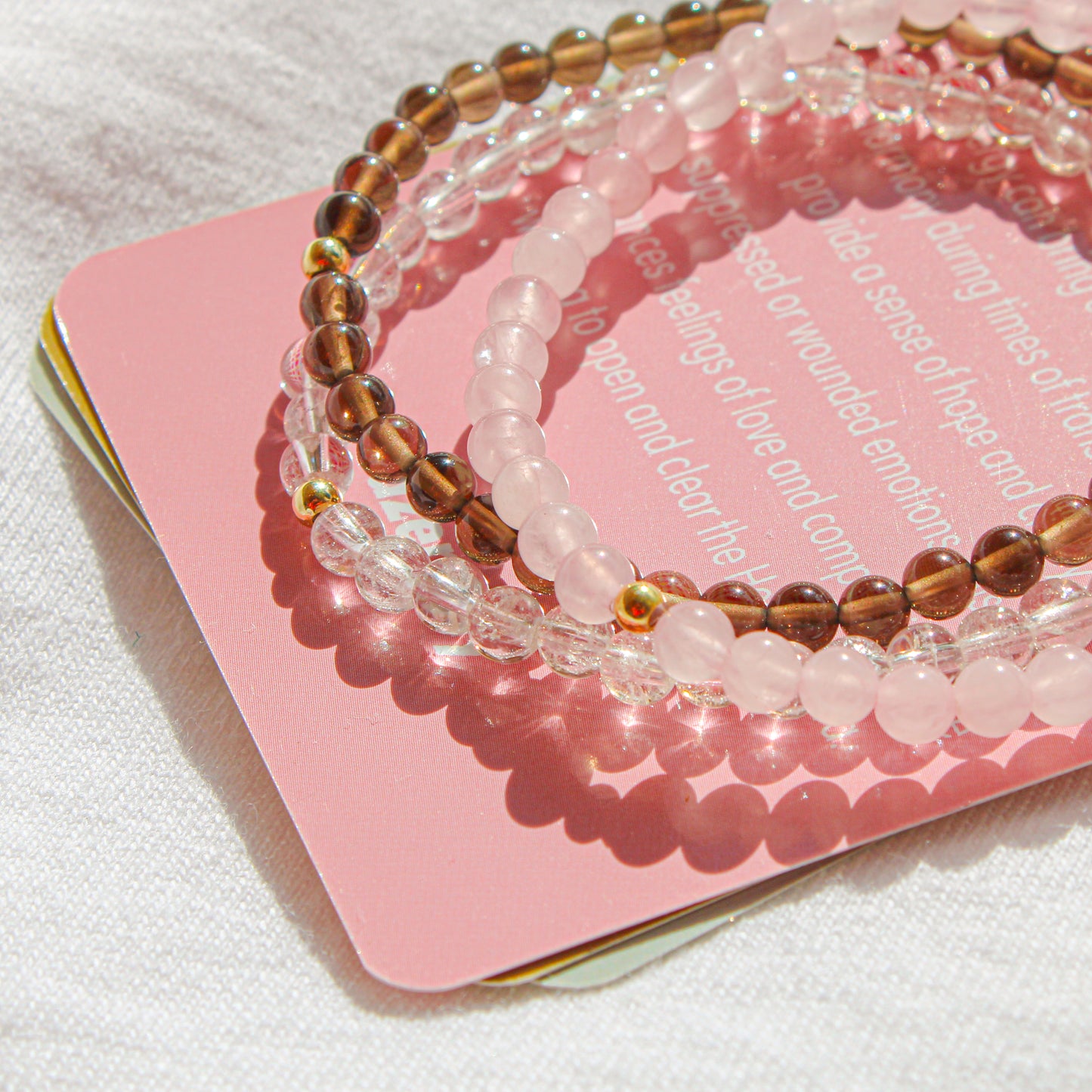 Quartz Power Pack Bracelet Pack – Rose Quartz, Smoky Quartz & Clear Quartz with Hypoallergenic 14k Gold-Filled Beads