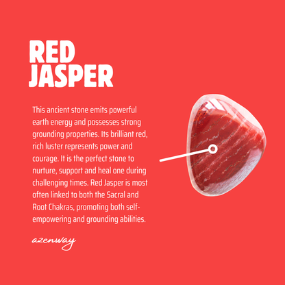Red Jasper meaning card by Azenway — red crystal graphic with grounding and empowering stone description