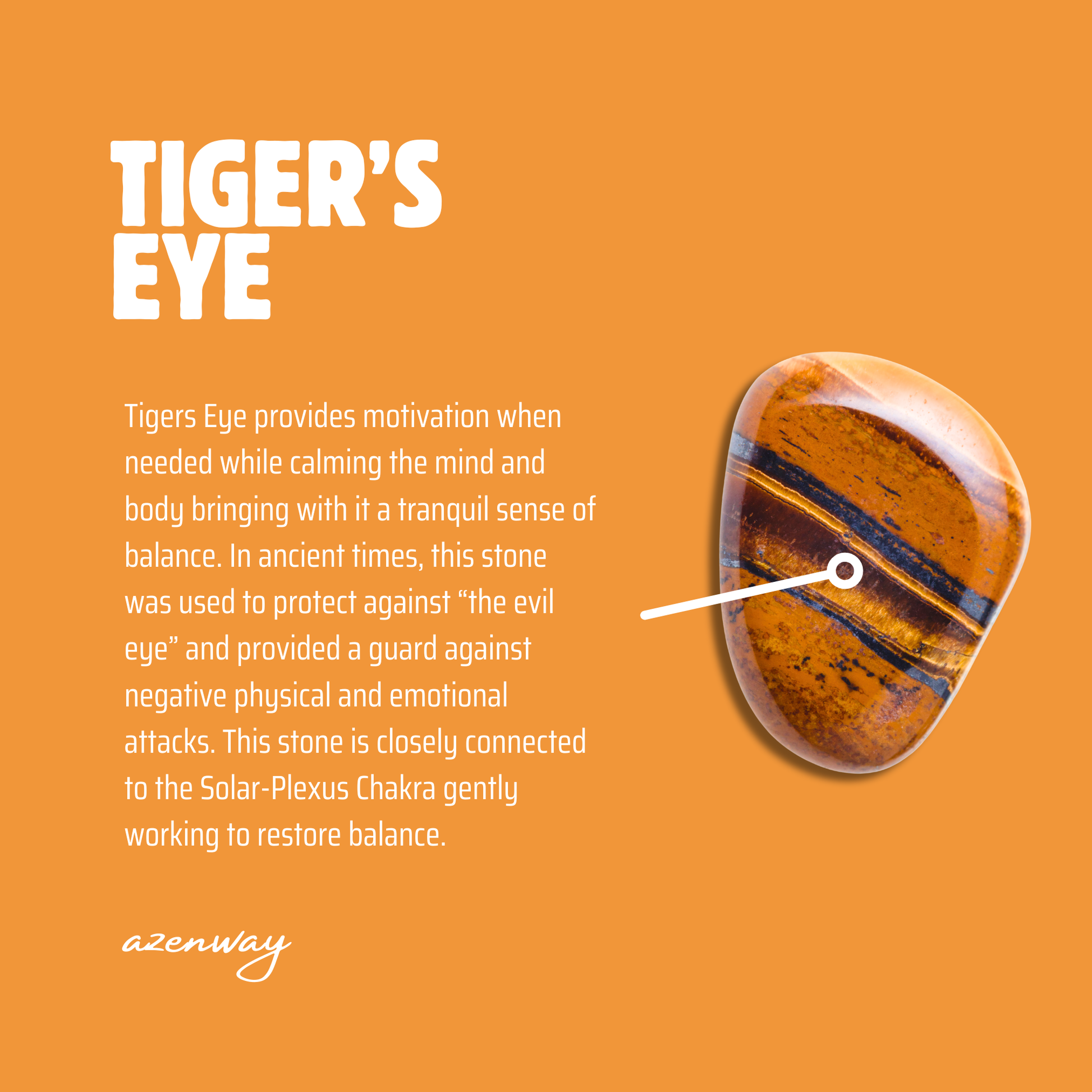 Tiger’s Eye crystal meaning card describing the stone’s grounding and balancing properties.