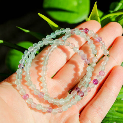 Fluorite Healing Crystal Energy Bracelet with 4mm Natural Gemstones and 14K Gold-Filled Hypoallergenic Bead