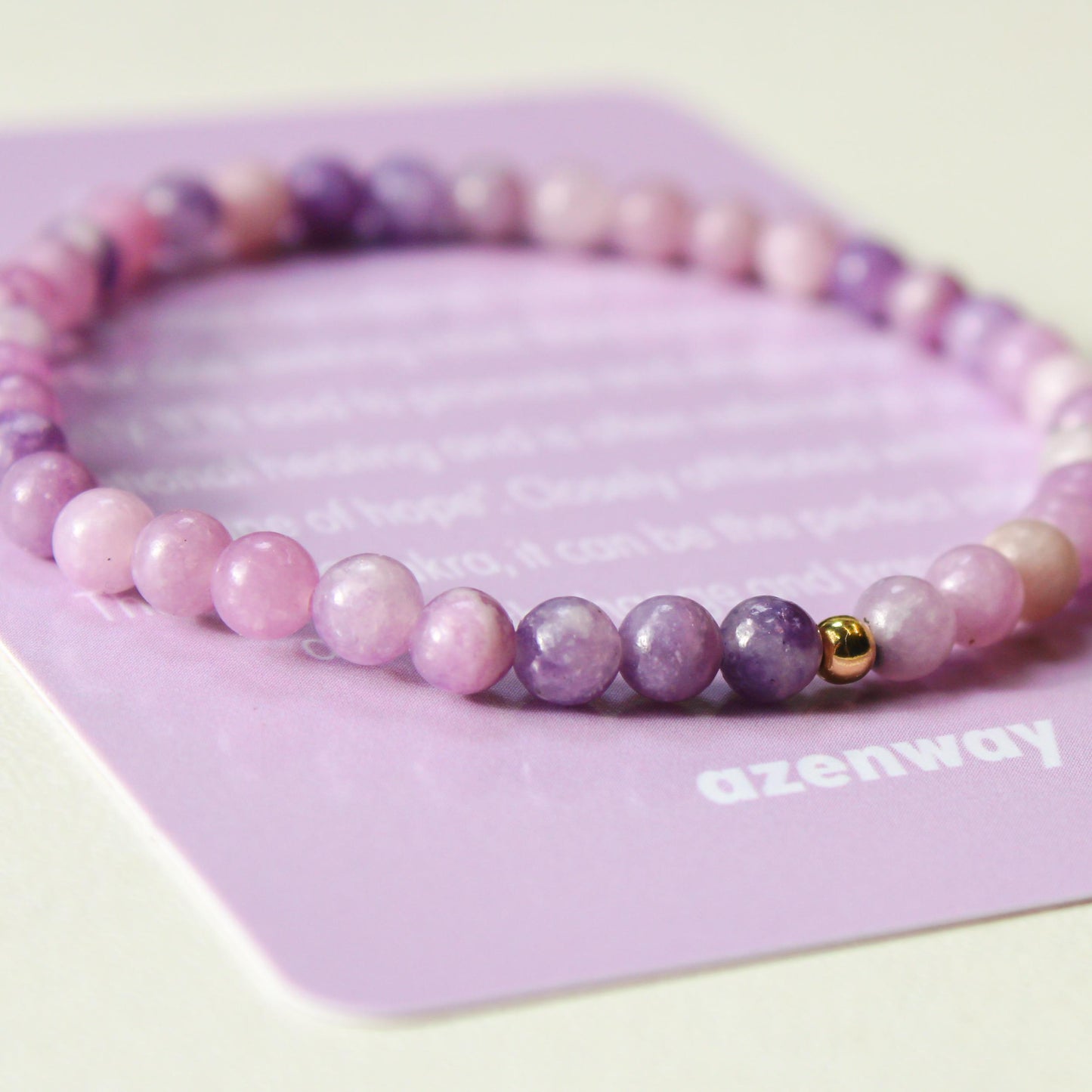 Lepidolite Healing Crystal Energy Bracelet with 4mm Natural Gemstones and 14K Gold-Filled Hypoallergenic Bead