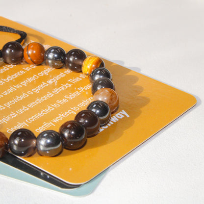 Triple Protection Healing Crystal Energy Bracelet with 6mm Natural Tiger's Eye, Black Obsidian and Hematite Gemstones for EMF Shielding