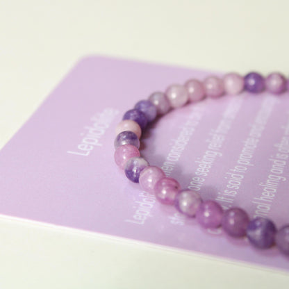 Lepidolite Healing Crystal Energy Bracelet with 4mm Natural Gemstones and 14K Gold-Filled Hypoallergenic Bead