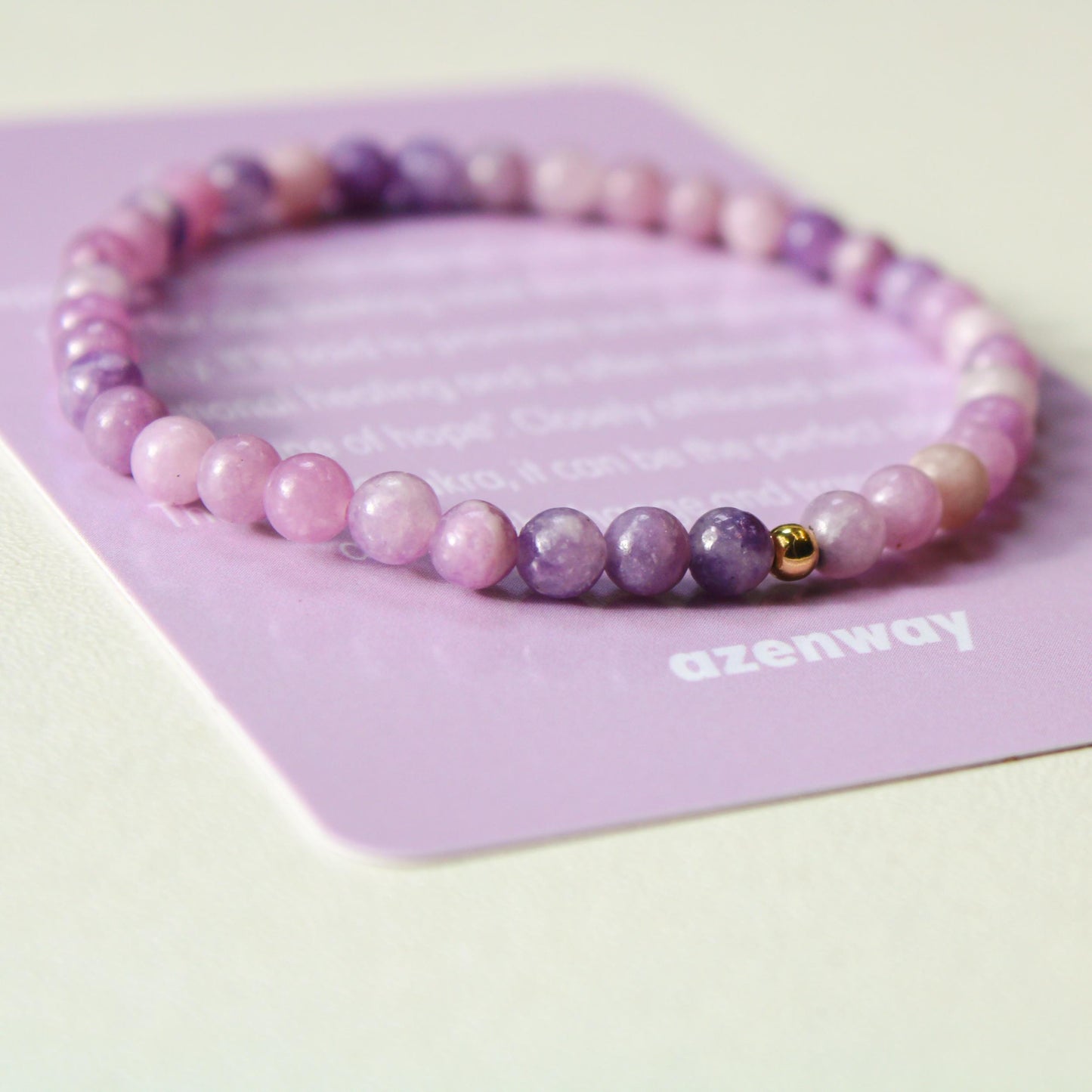 Lepidolite Healing Crystal Energy Bracelet with 4mm Natural Gemstones and 14K Gold-Filled Hypoallergenic Bead