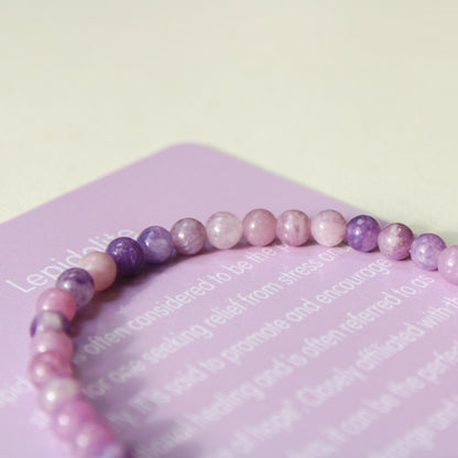 Lepidolite Healing Crystal Energy Bracelet with 4mm Natural Gemstones and 14K Gold-Filled Hypoallergenic Bead