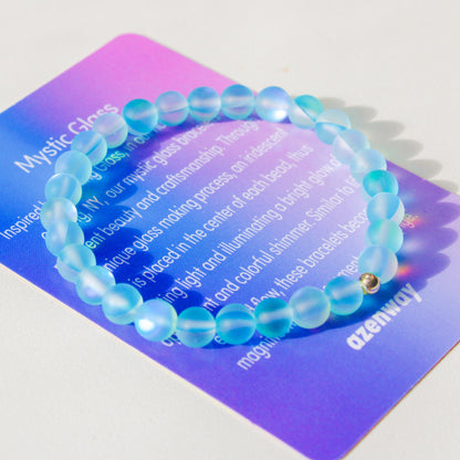 Enchanting Mystic Glass Light Blue Healing Bracelet  Iridescent 6mm Beads with Hypoallergenic 925 Sterling Silver Bead