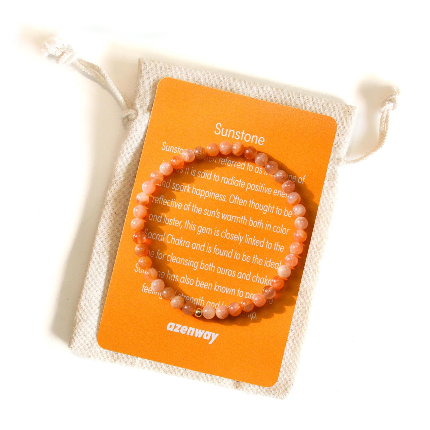 Sunstone gemstone bracelet on Azenway meaning card with organic cotton gift bag.